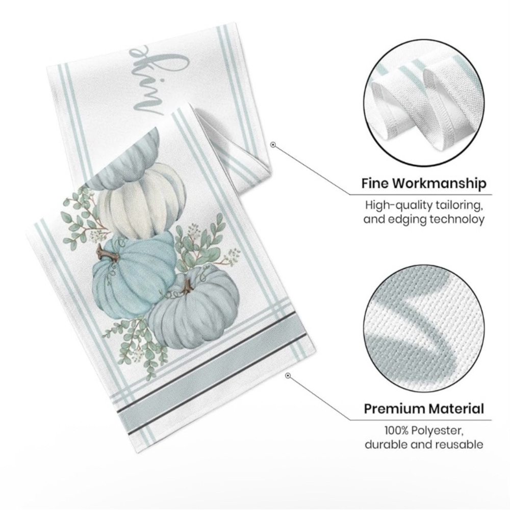 Farmhouse Pumpkin Table Runner - Blue and Gray - Picture 9 of 11